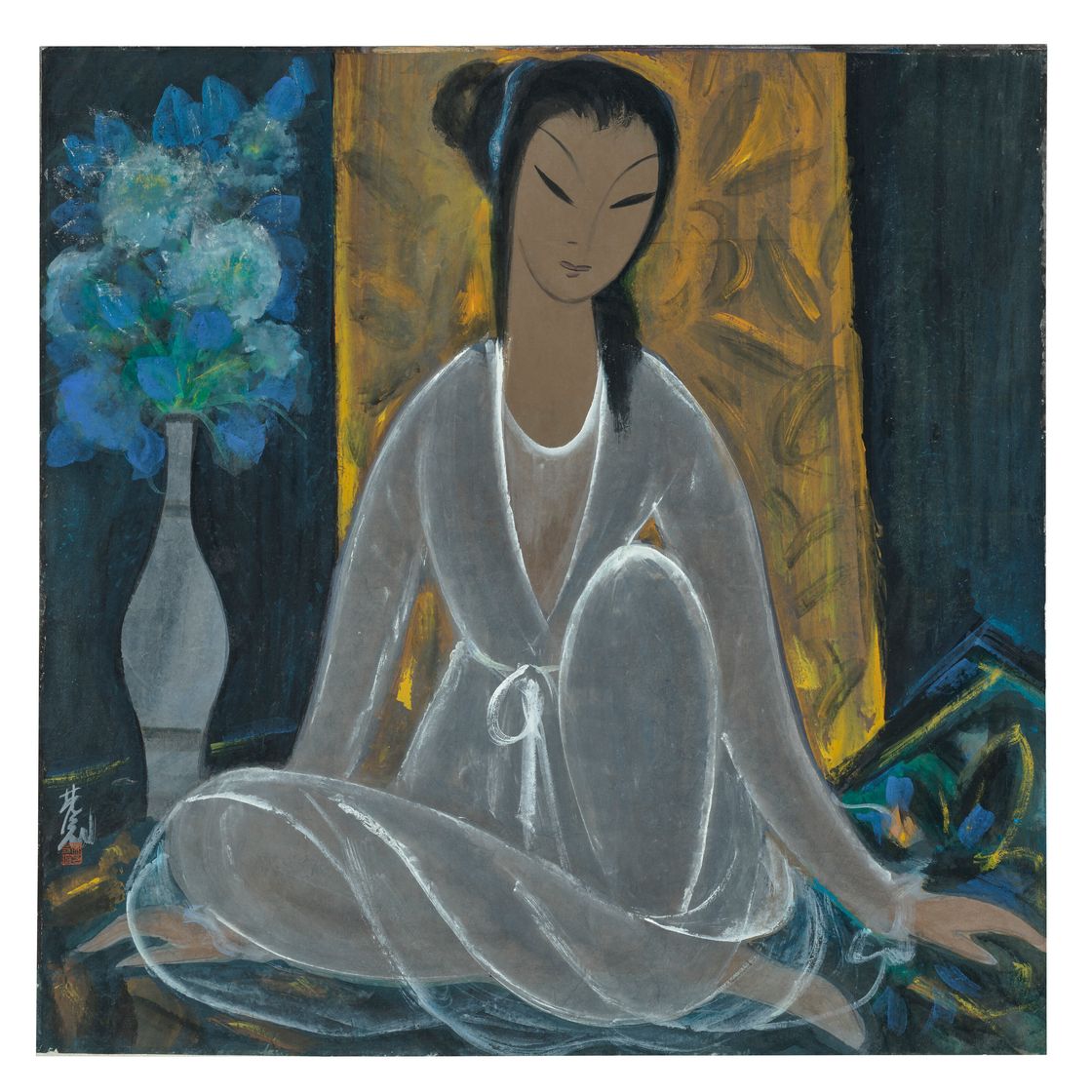 Lin Fengmian — Женщина из-за синих цветов, изображение 1