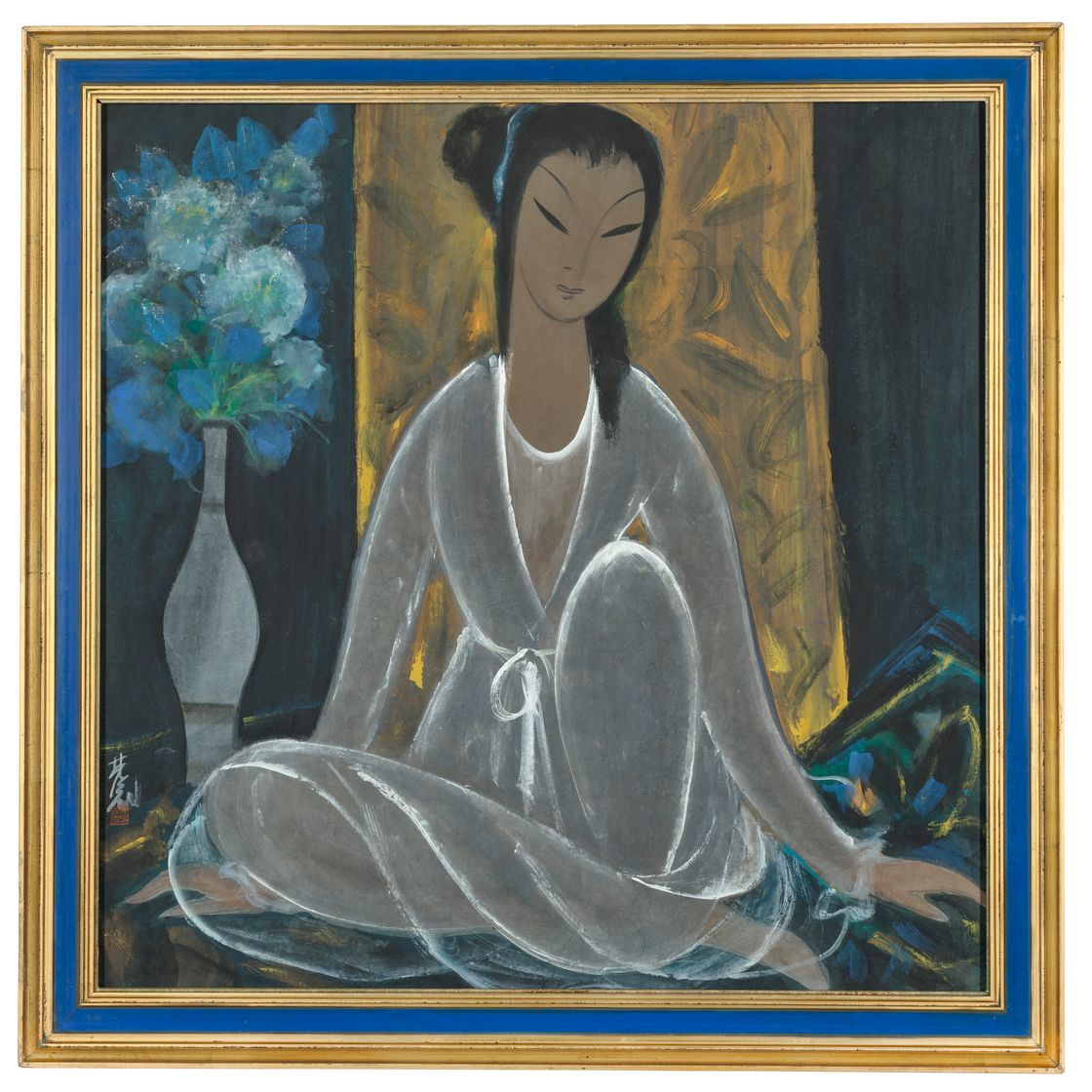 Lin Fengmian — Женщина из-за синих цветов, изображение 2