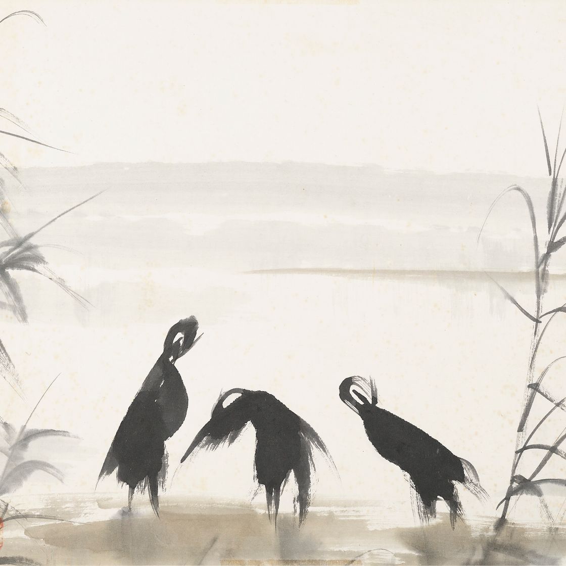 Lin Fengmian — Цапли в пруду с лотосами