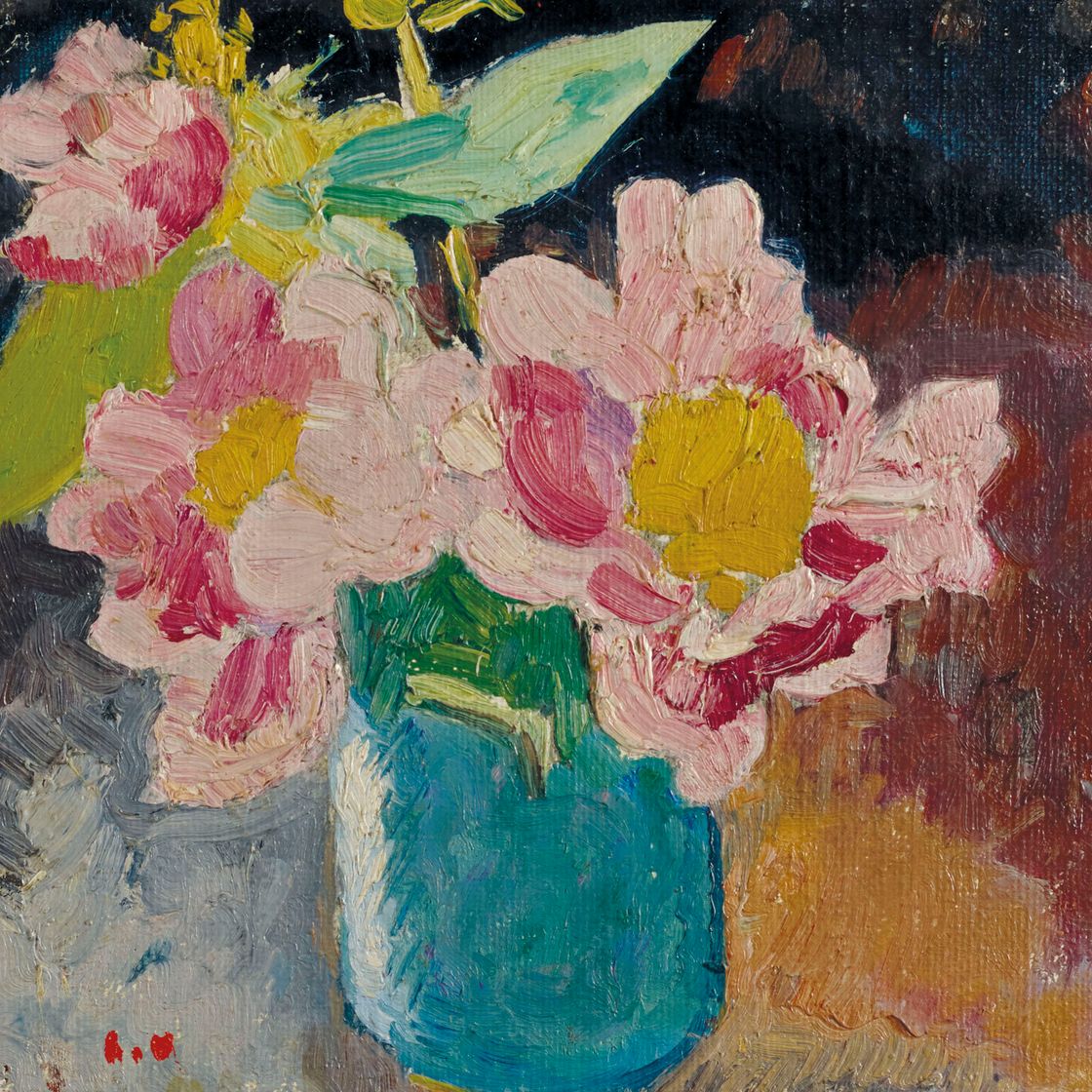 Louis Valtat — Розовые цветы в желтых тонах, ваза bleu