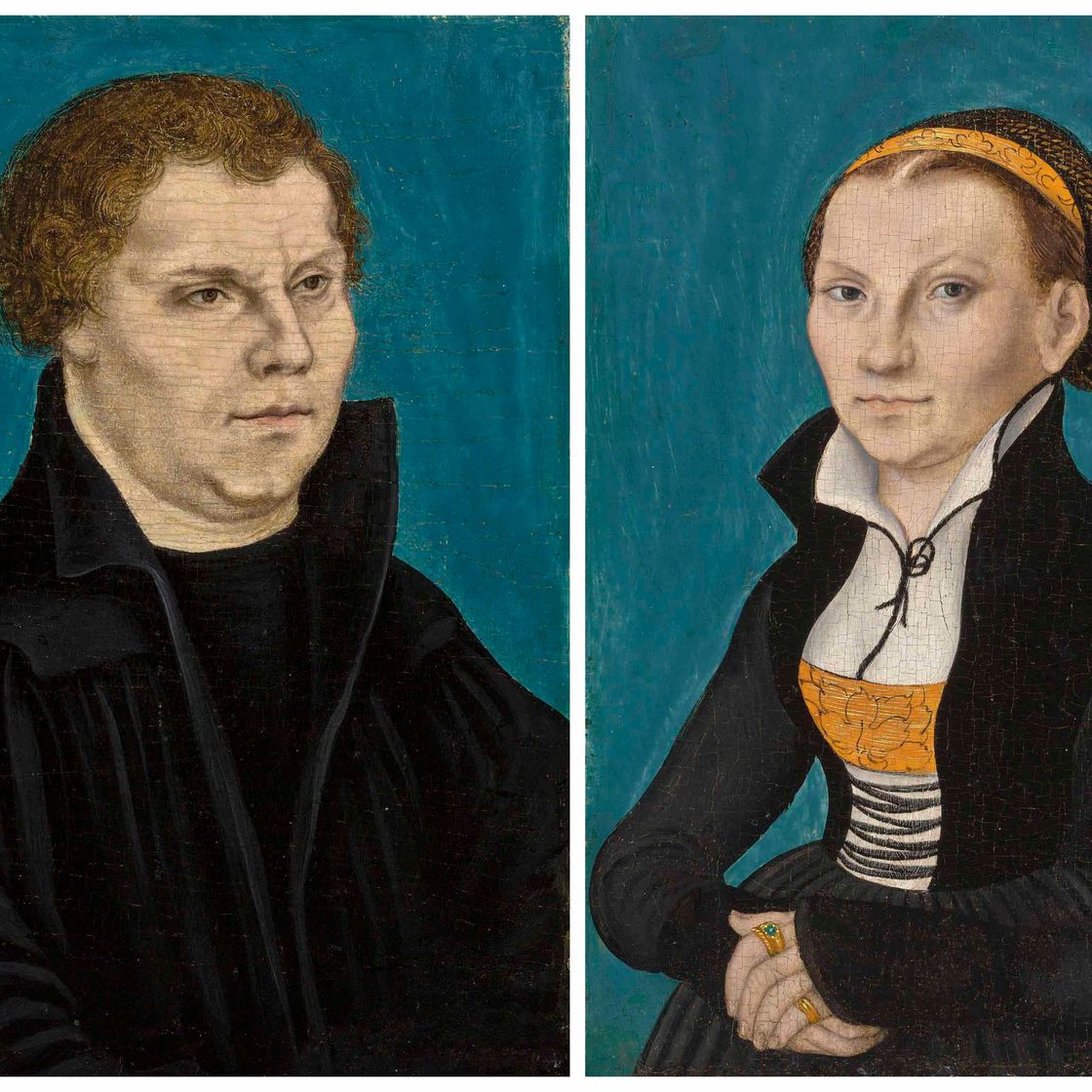 Lucas Cranach the Elder — Портрет Мартина Лютера (1483-1546), поясной; и портрет Катарины фон Бора (1499-1552), поясной, изображение 1