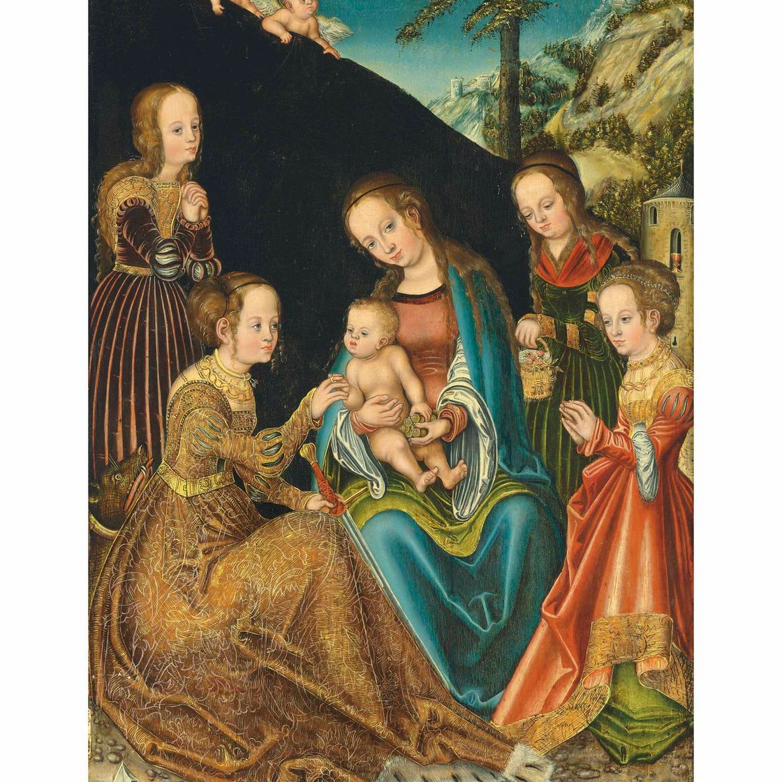 Lucas Cranach the Elder — Мистический брак святой Екатерины Александрийской со святыми Маргаритой, Варварой и Дороти