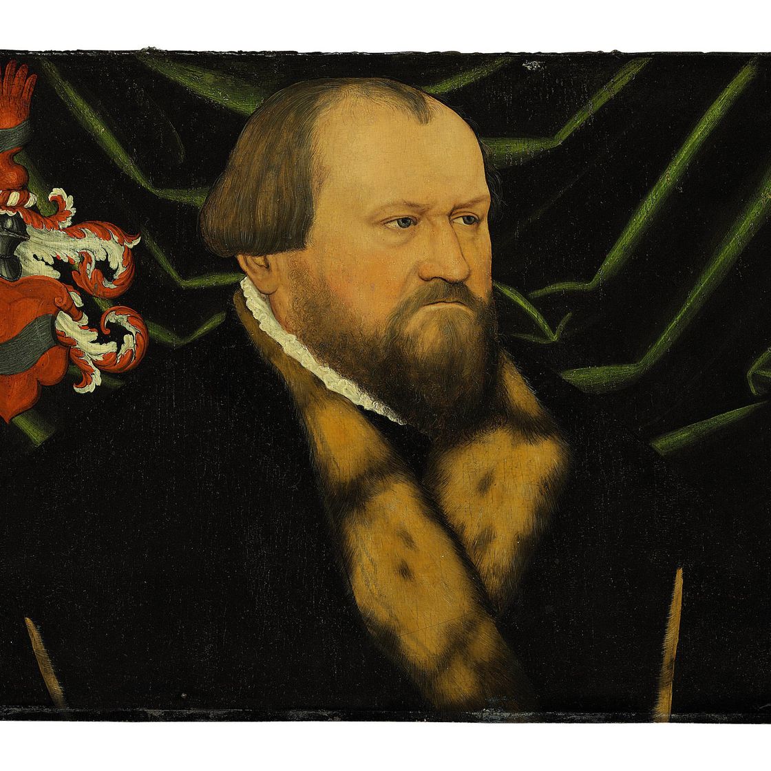 Lucas Cranach the Elder — Портрет джентльмена, во весь рост, в черном пальто