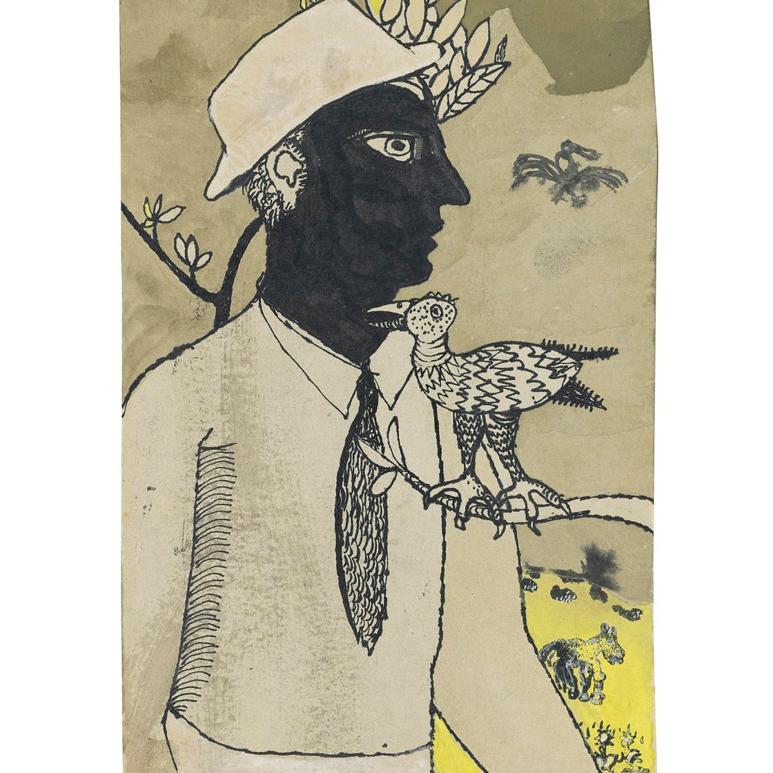 Lucian Freud — Человек и птица в пейзаже