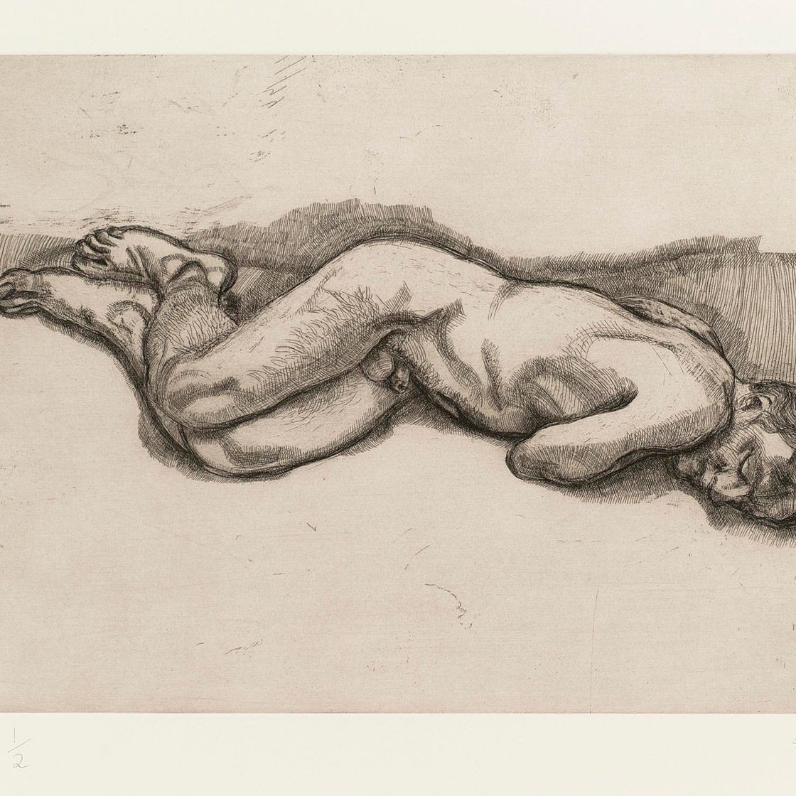 Lucian Freud — Голый мужчина на кровати, изображение 1