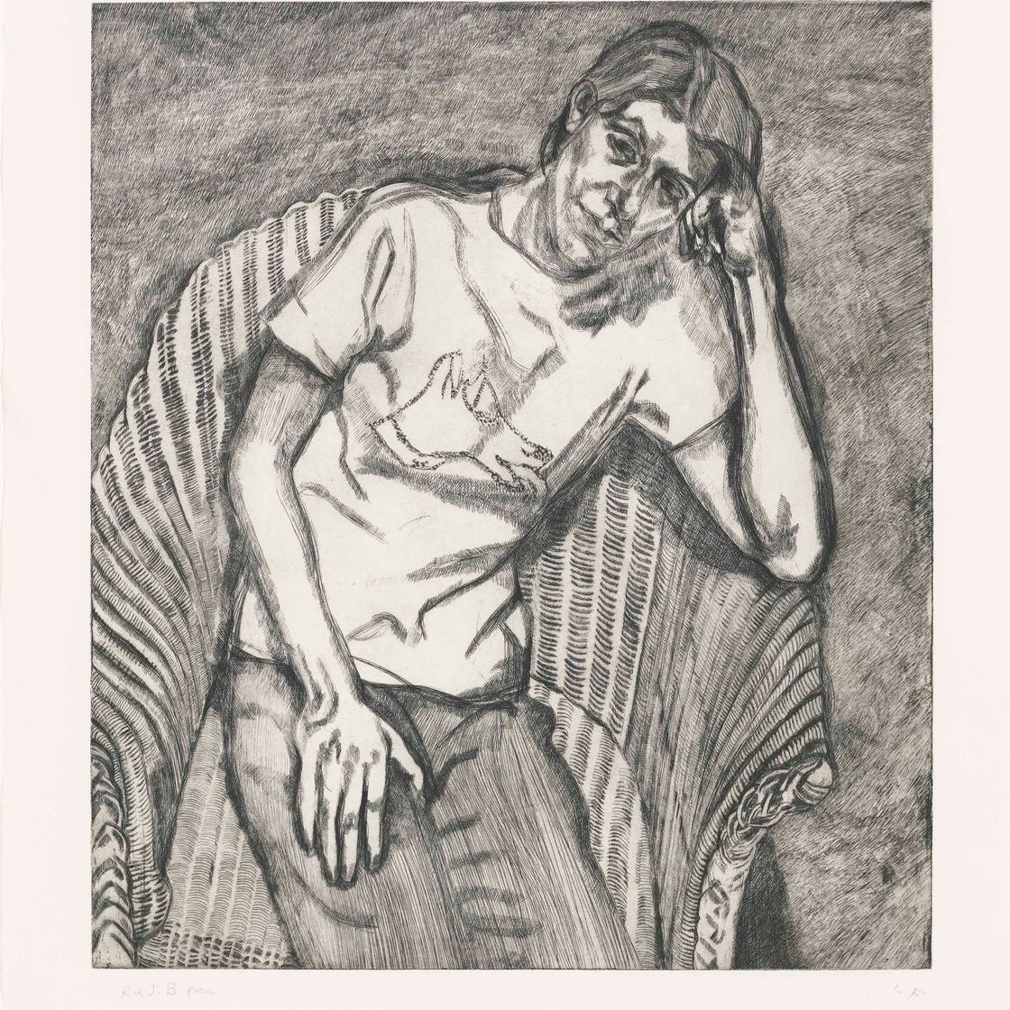 Lucian Freud — Белла в футболке с изображением Плутона (Хартли 51; фигура 53)
