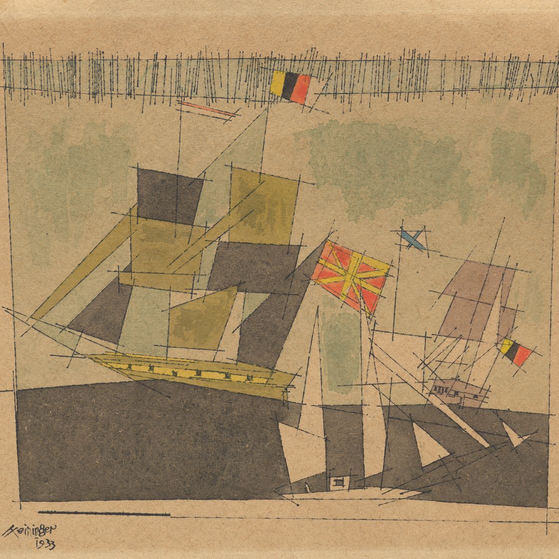 Lyonel Feininger — Клиперные суда с флагами, изображение 1