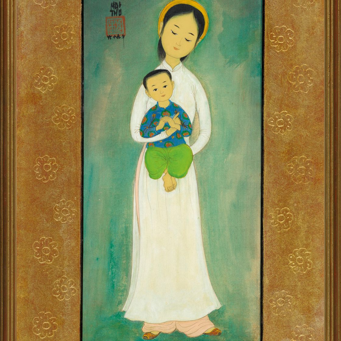 Mai Thu — Мать и дитя, белая туника (Мать и дитя, Белый Ао Дай), изображение 2
