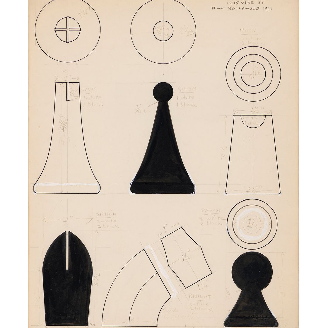 Man Ray — Рисунок дизайна деревянных шахматных наборов III серии 1946 года