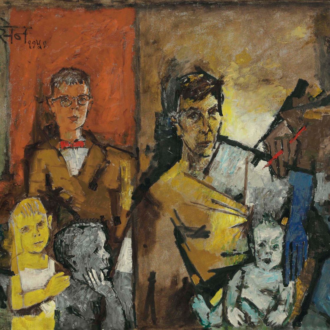 Maqbool Fida Husain — Без названия (семейный портрет Кин)