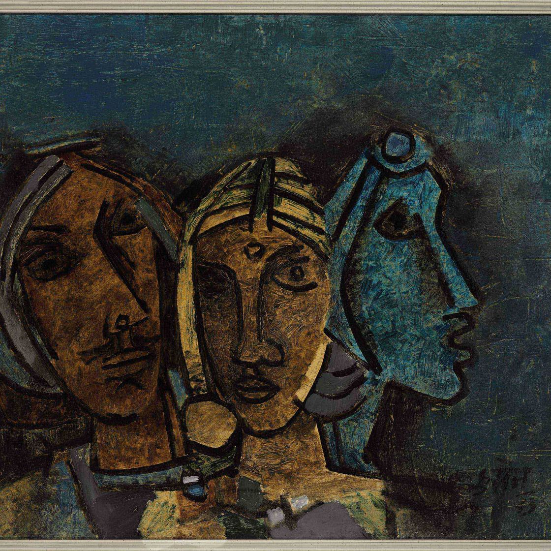 Maqbool Fida Husain — Без названия (Три головы - Раджастхан)