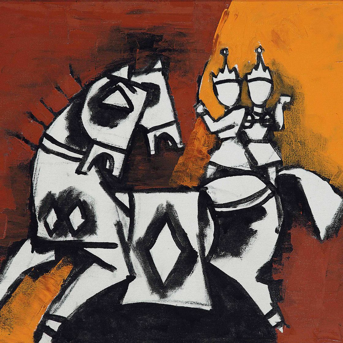 Maqbool Fida Husain — Без названия (Пара на лошади)