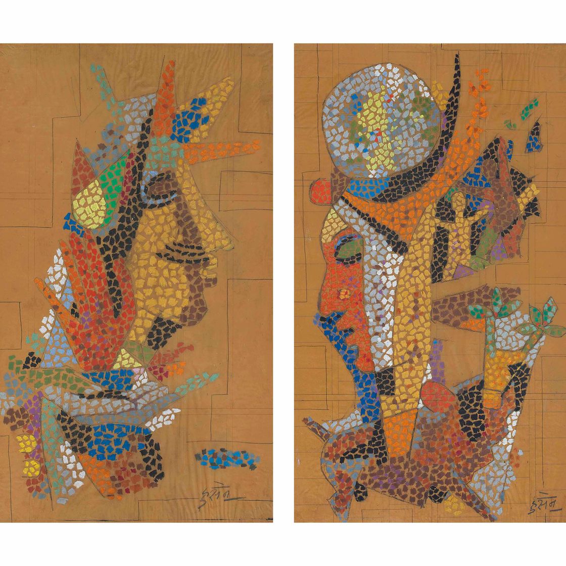 Maqbool Fida Husain — Без названия (этюды для мозаичной росписи)