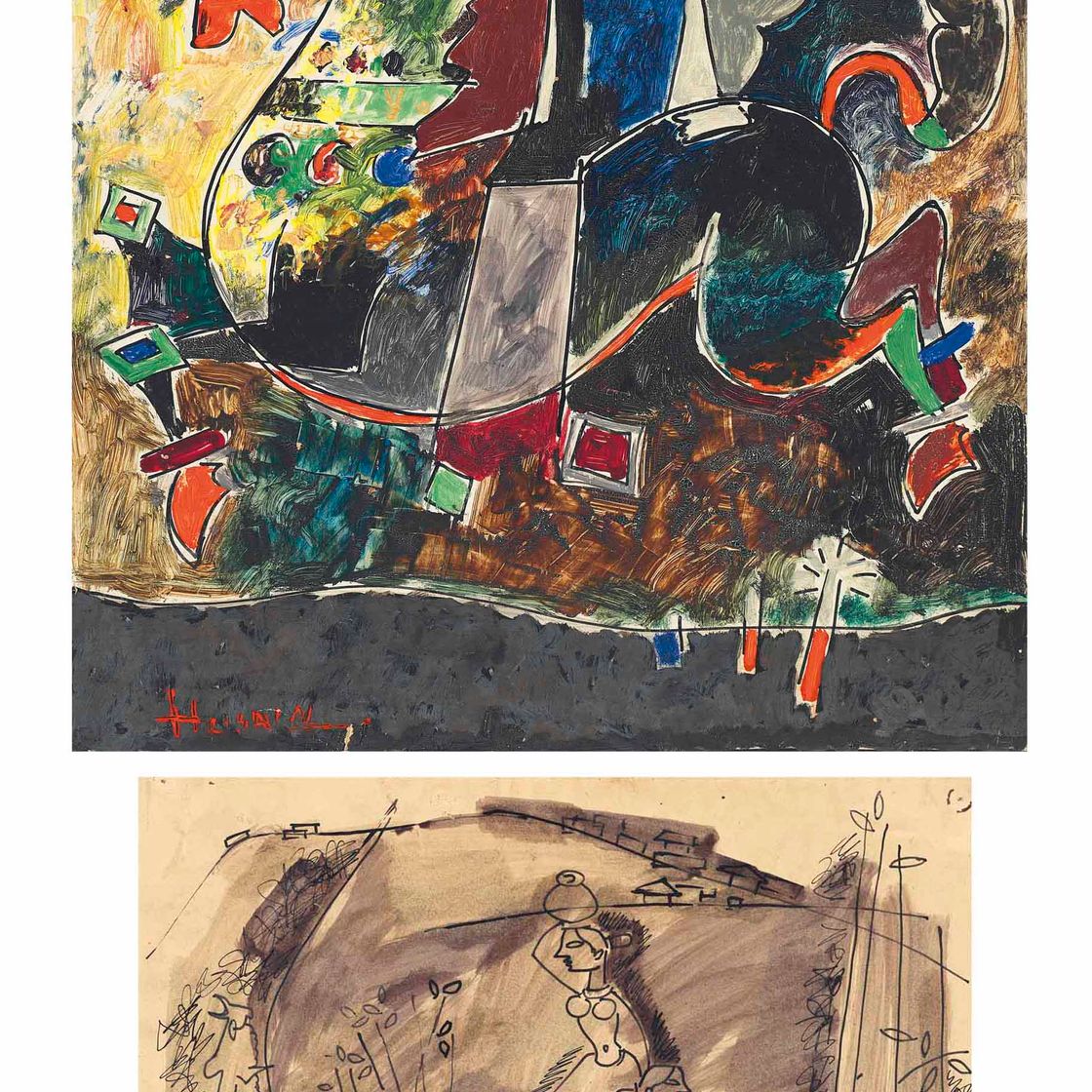 Maqbool Fida Husain — Без названия (Мухаррам); Без названия (Колодец)