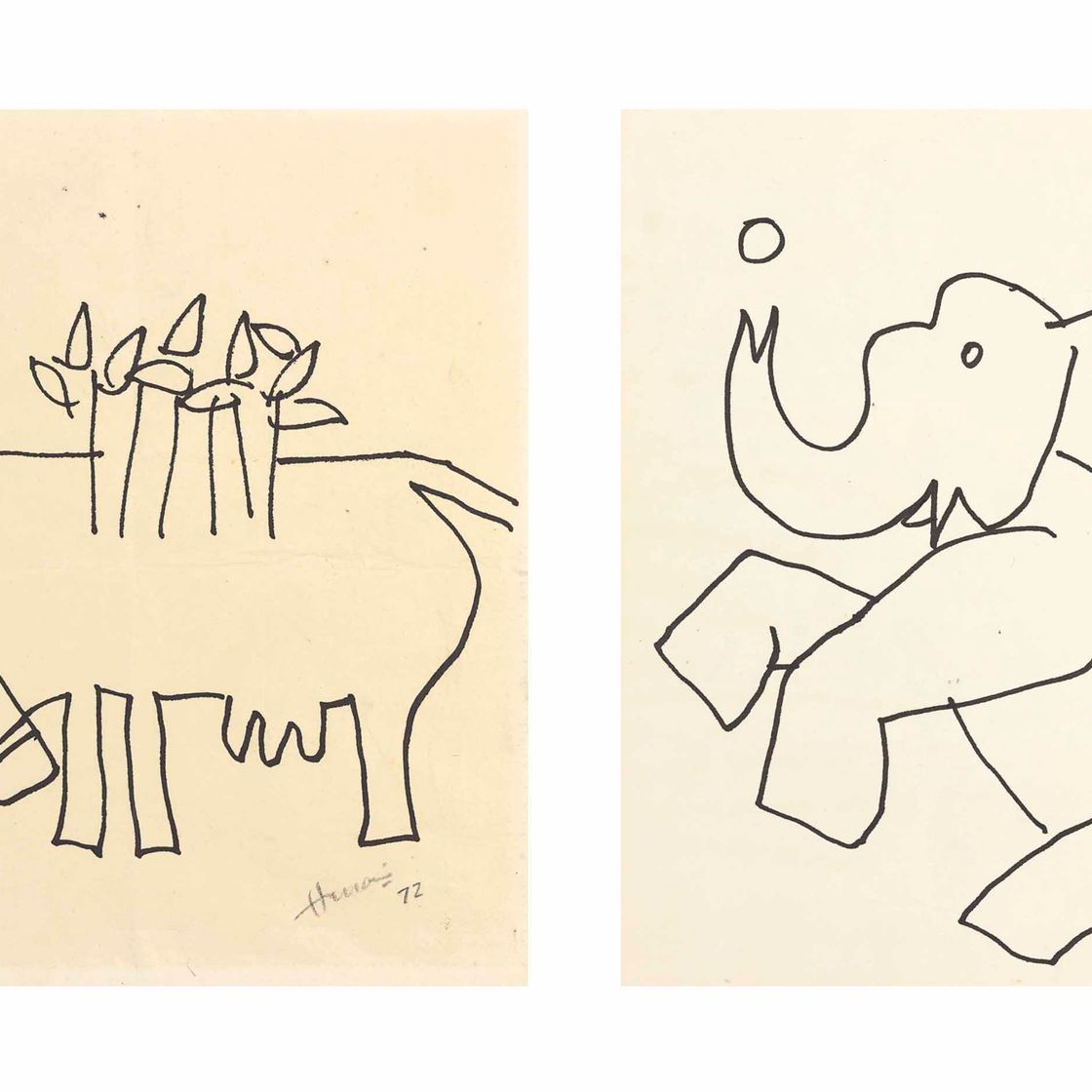 Maqbool Fida Husain — Без названия (корова); Без названия (Слон)