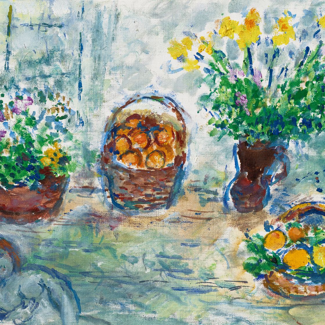 Marc Chagall — Цветы и корзиночки с фруктами на столе, изображение 1