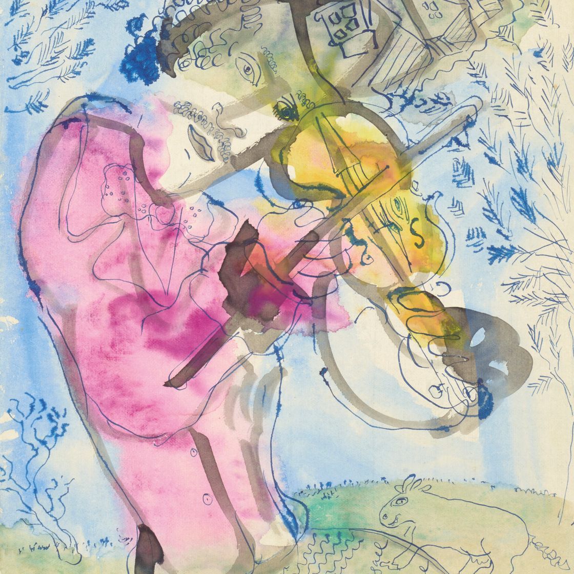Marc Chagall — Виолончелистка на пороге лилово-важного дома наедине
