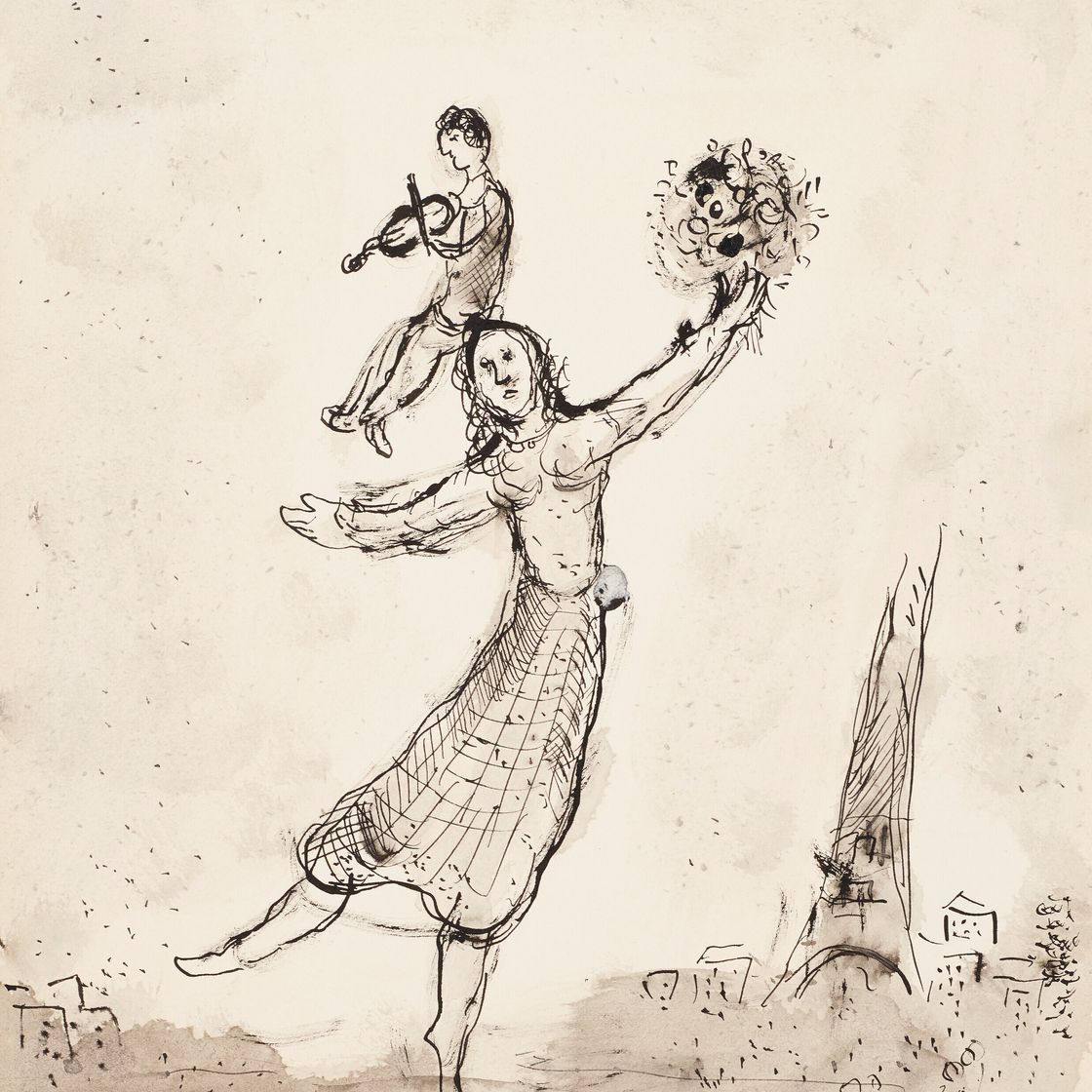 Marc Chagall — Эскиз для "Чтения", гравюра из буа IX для "Поэм"
