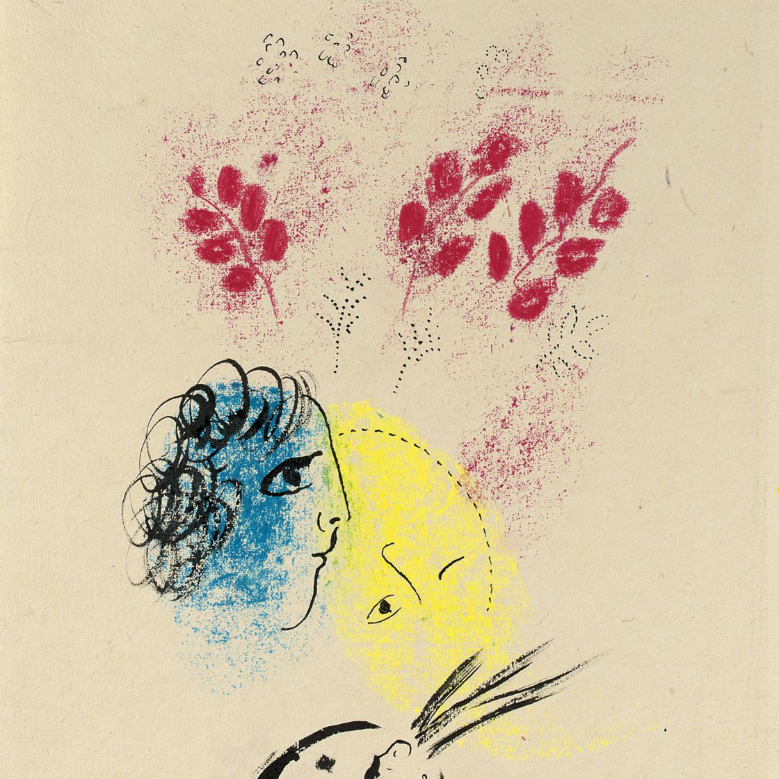 Marc Chagall — Двойной образ - синий и желтый на песке