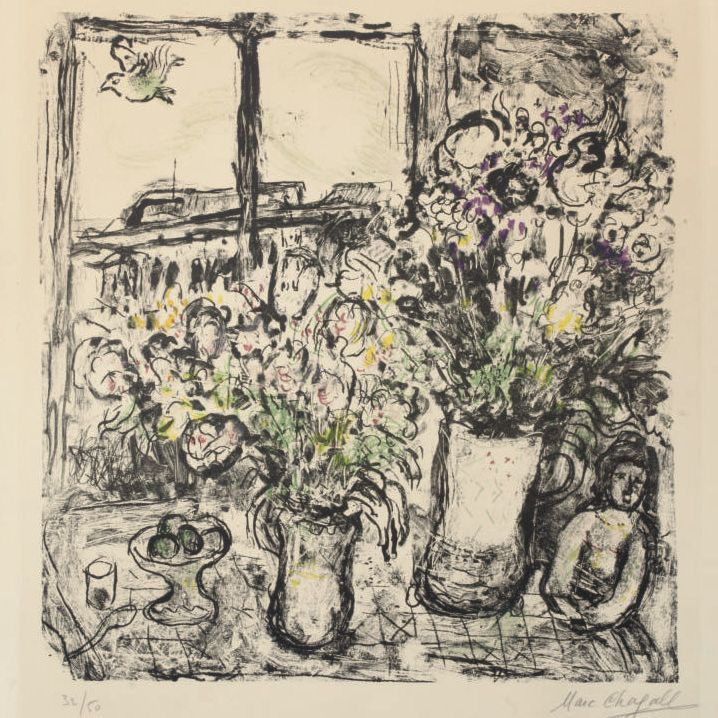 Marc Chagall — Цветы, украшающие окно, Париж, Аврил, 1967 (М. 478)