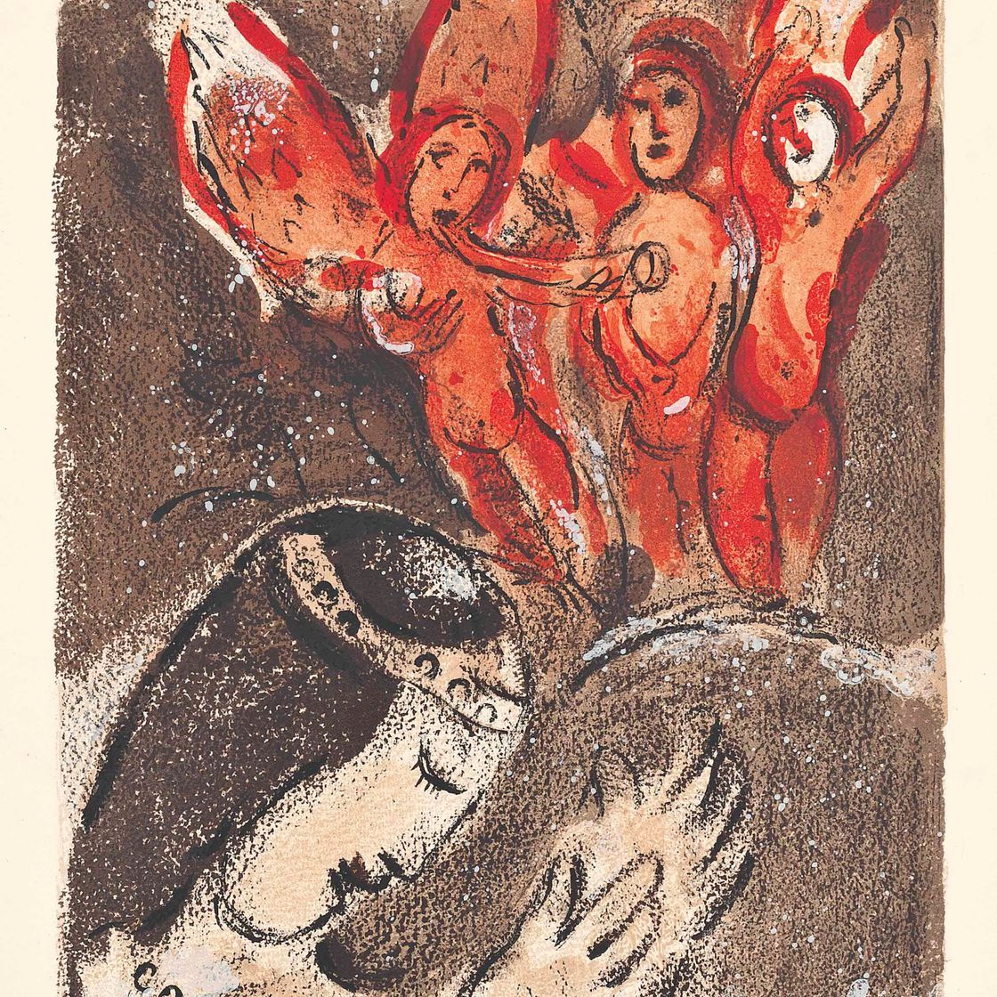 Marc Chagall — Сара и ангелы, из "Дессинов для Библии"