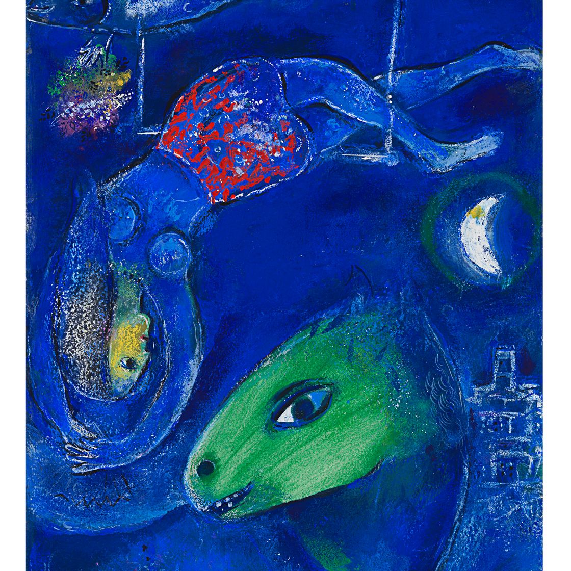 Marc Chagall — Этюд для Синего цирка с акробатом на вершине