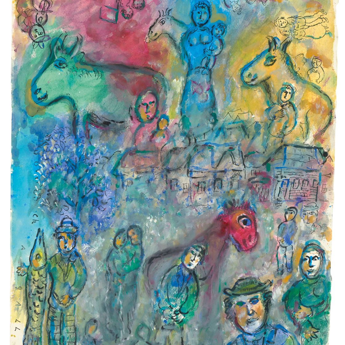 Marc Chagall — Празднование в деревне среди многоцветья любви, изображение 2