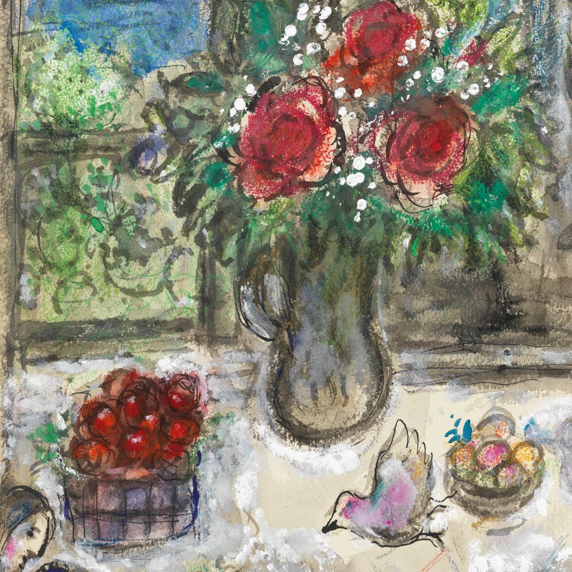 Marc Chagall — Идиллия с цветами и фруктами под окнами Парижа, изображение 1