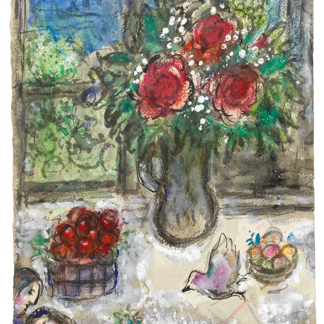 Marc Chagall — Идиллия с цветами и фруктами под окнами Парижа, изображение 2