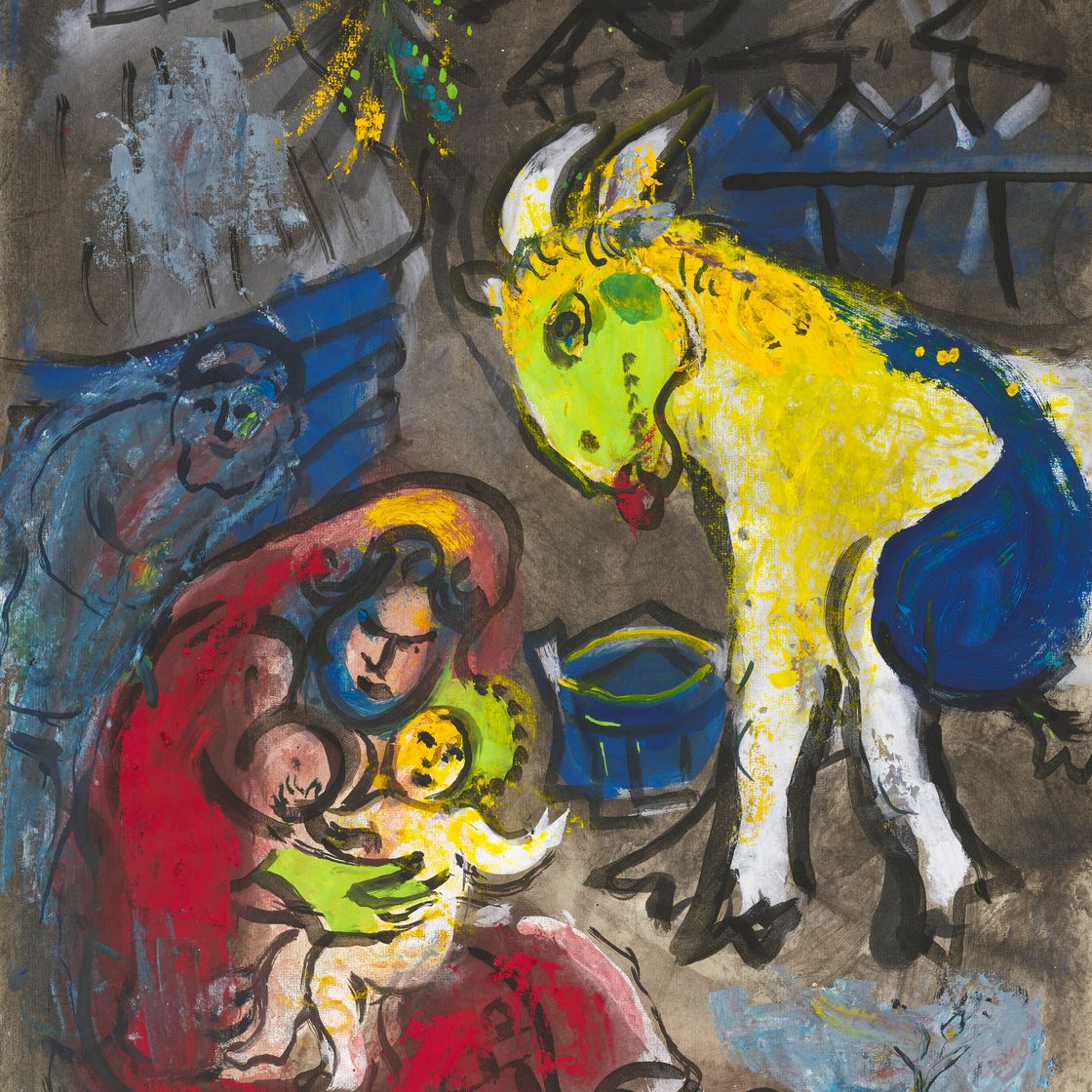 Marc Chagall — Святая семья в румянце и букете цветов