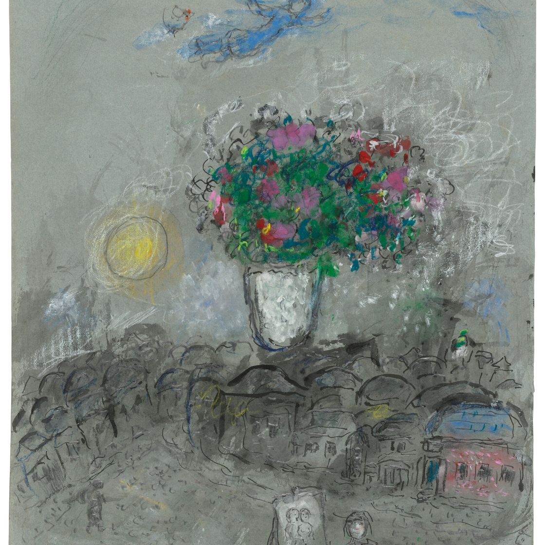Marc Chagall — Большой букет в вазе из белого дерева для витебских цветов, званый вечер, изображение 2
