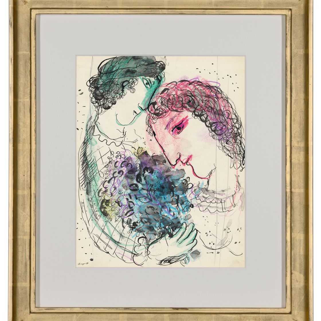 Marc Chagall — Любовь между профилями, зелеными и розовыми, изображение 2