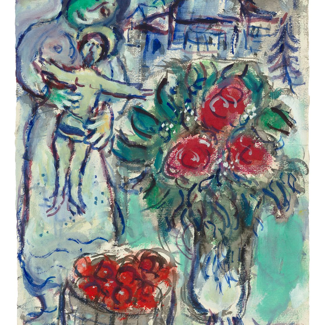 Marc Chagall — Цветы, румяна и фрукты для матери Христа, живущей