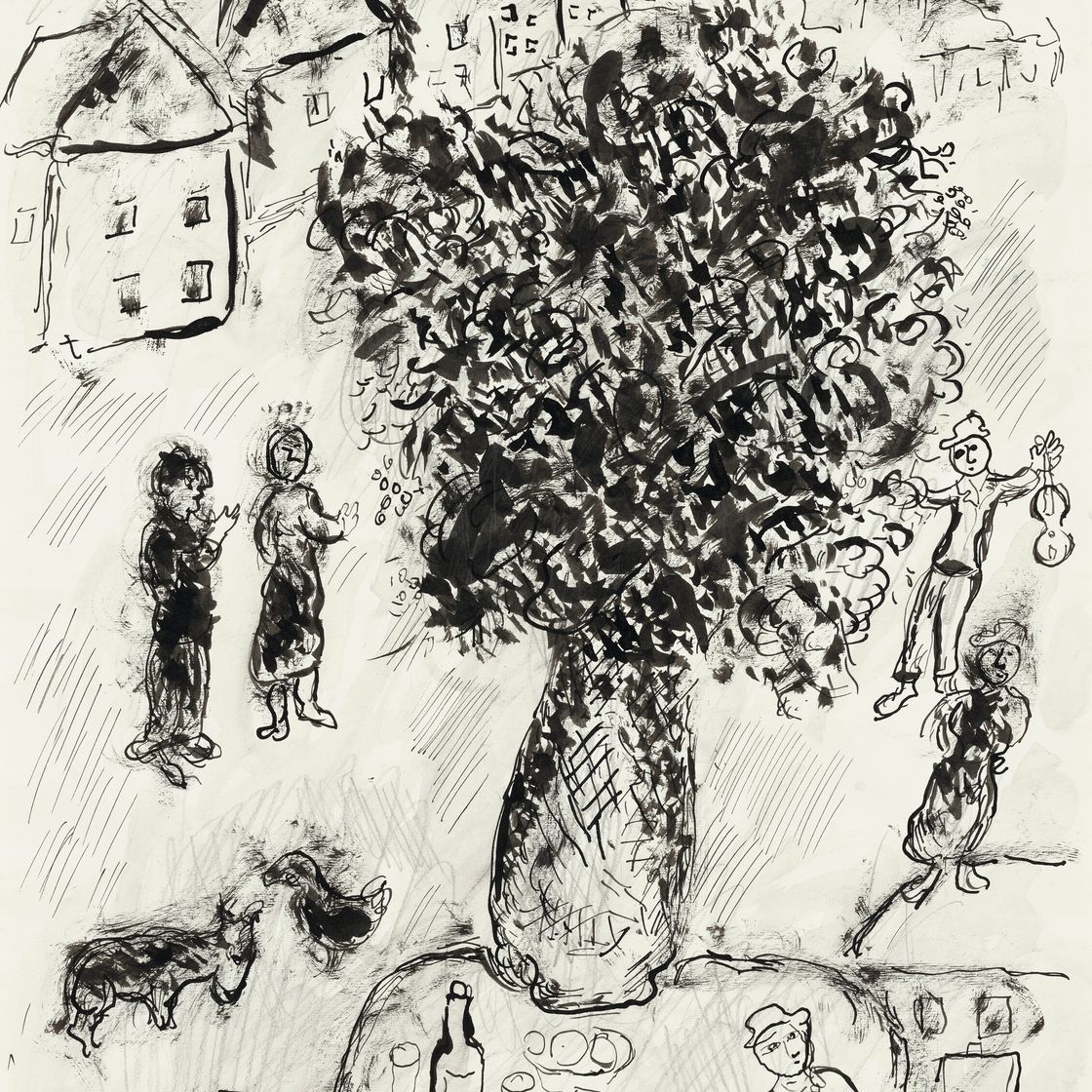 Marc Chagall — Большой букет в ле-туа-деревенский столик, изображение 1