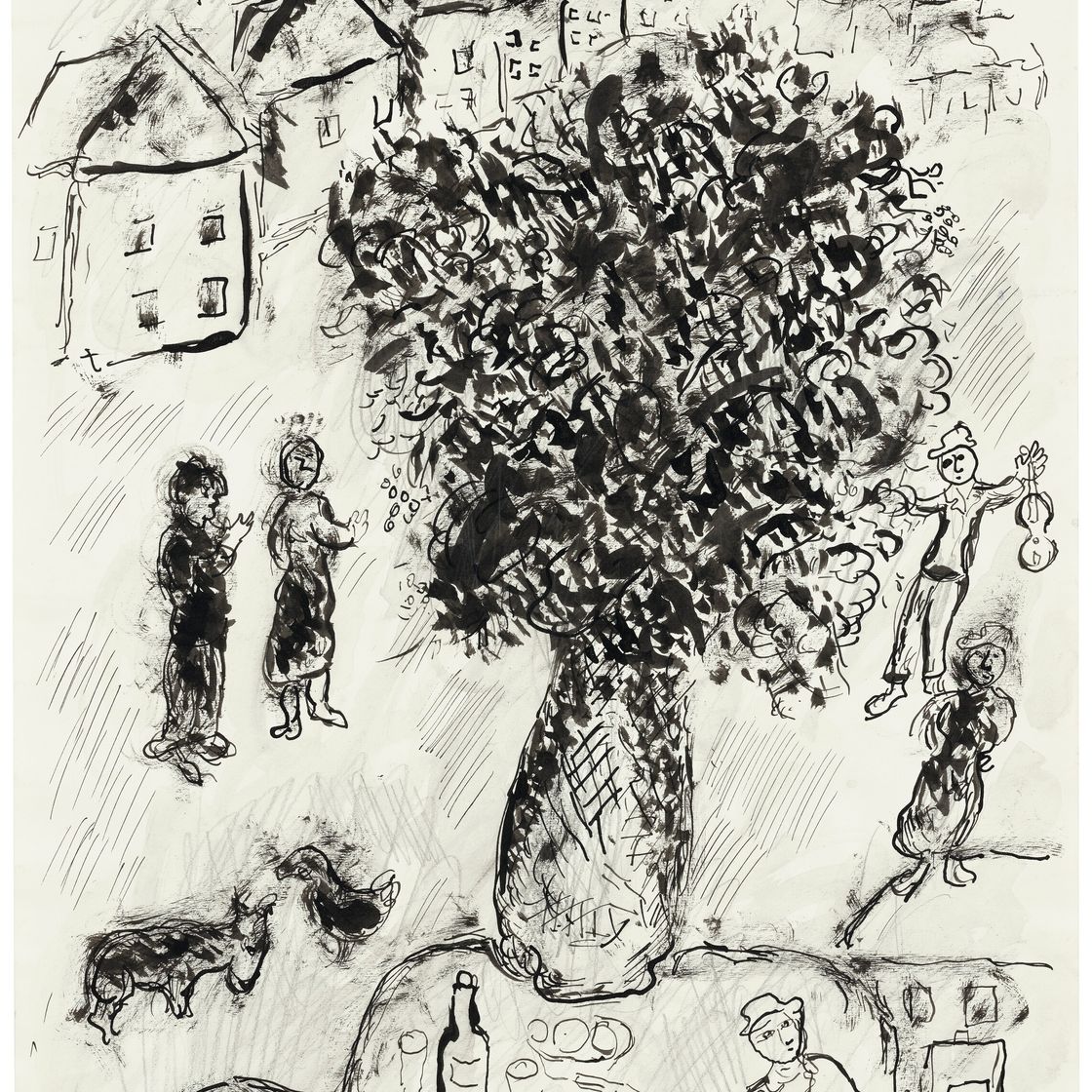 Marc Chagall — Большой букет в ле-туа-деревенский столик, изображение 3