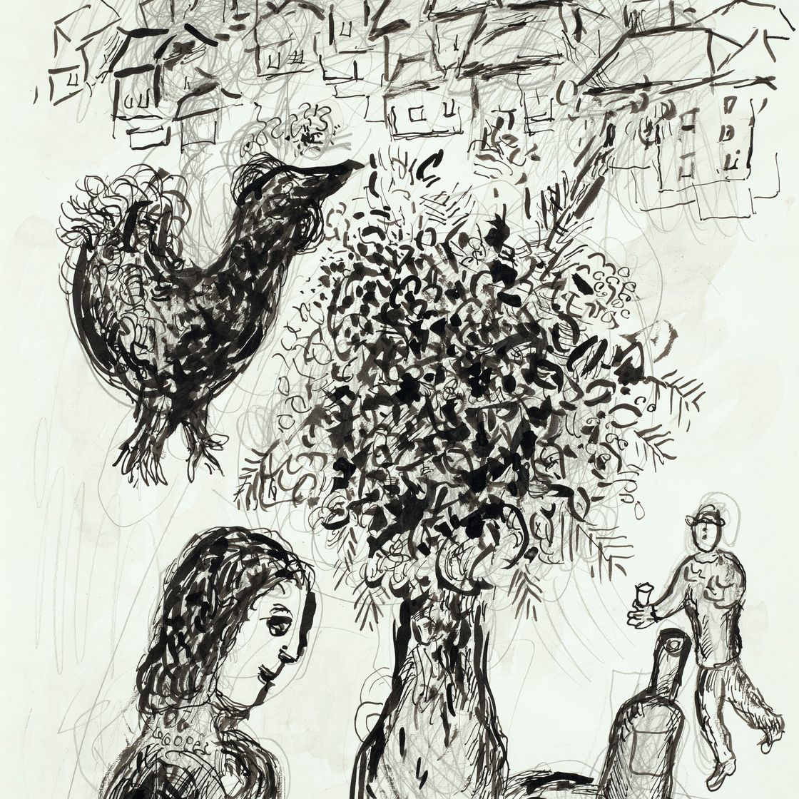 Marc Chagall — Эскиз для литографии "Букет роз" (M.979)
