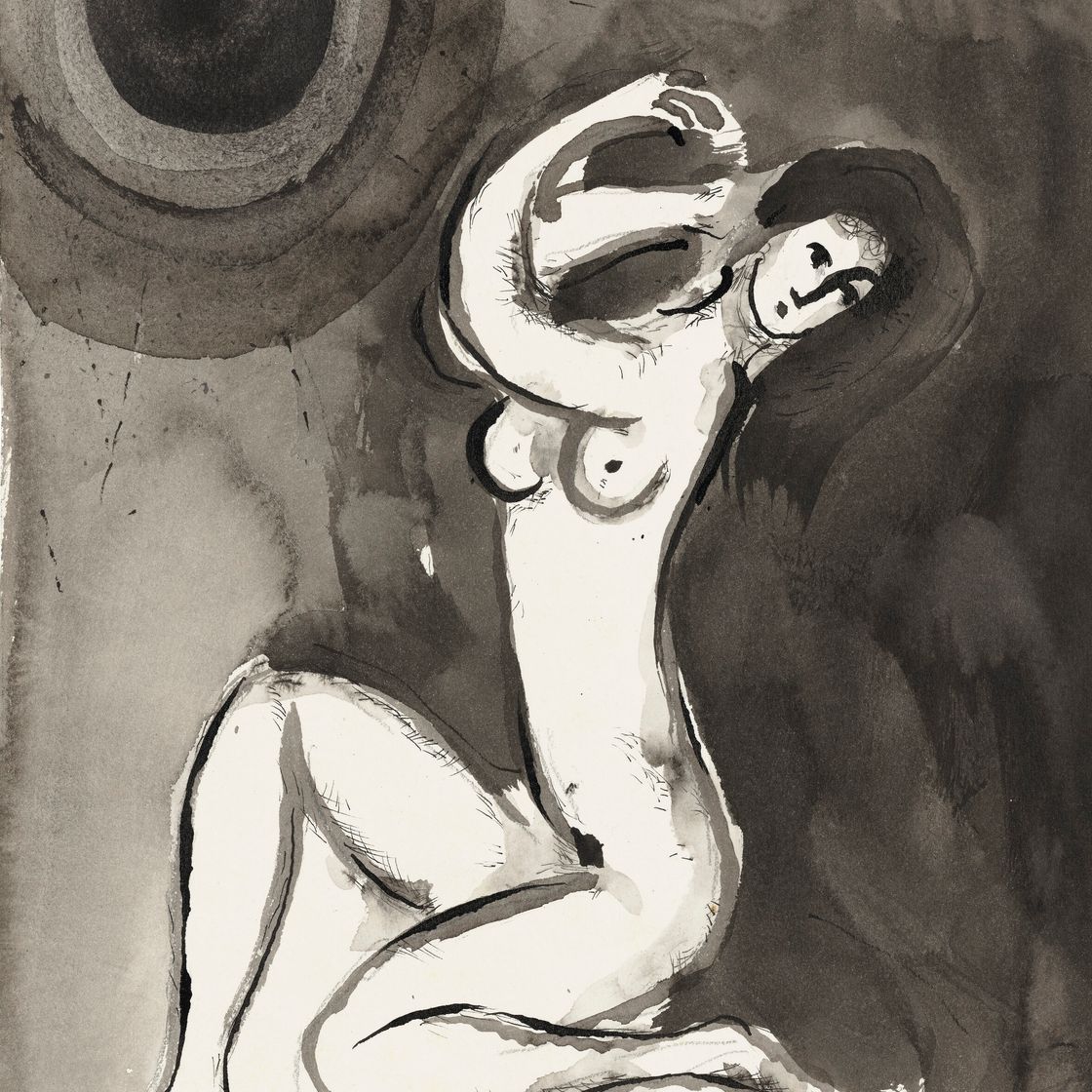 Marc Chagall — Очерк о философии защиты (иллюстрация № 20 к рассказам о боккаче, "Воодушевление", Париж, 1950), изображение 1
