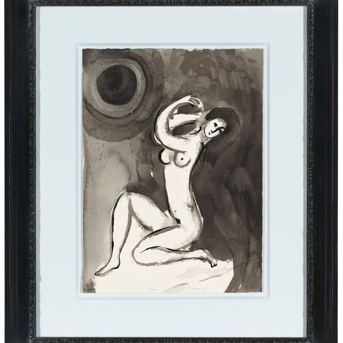 Marc Chagall — Очерк о философии защиты (иллюстрация № 20 к рассказам о боккаче, "Воодушевление", Париж, 1950), изображение 2