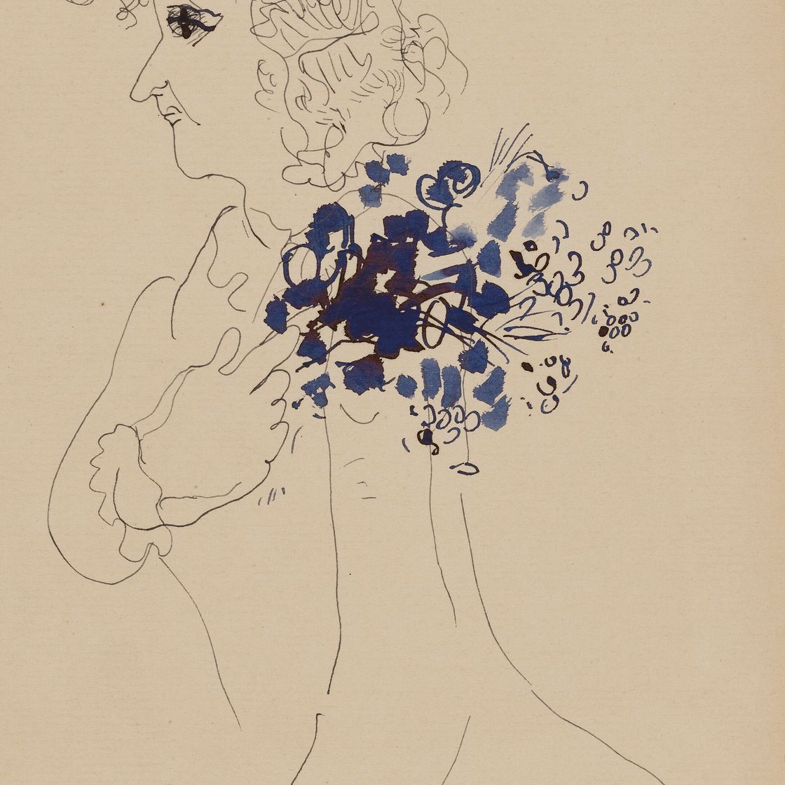 Marc Chagall — Женский профиль с голубым букетом