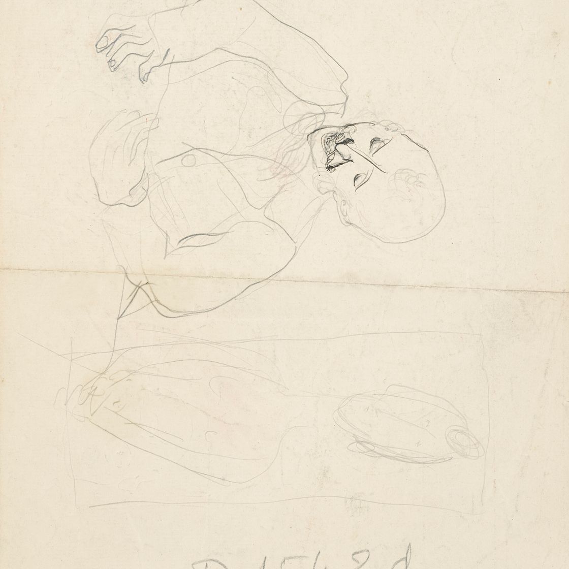 Marc Chagall — Эскиз к "Любви (1937-43)" (лицевая сторона); этюд к "Чичикову ("Мертвые души" Гоголя)" (оборотная сторона), изображение 2
