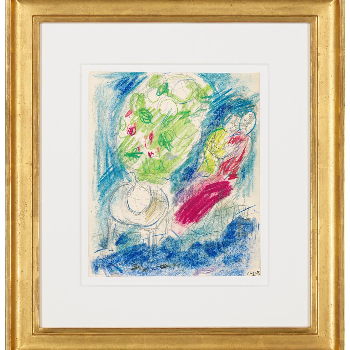 Marc Chagall — Эскиз к "Любви (1937-43)" (лицевая сторона); этюд к "Чичикову ("Мертвые души" Гоголя)" (оборотная сторона), изображение 3