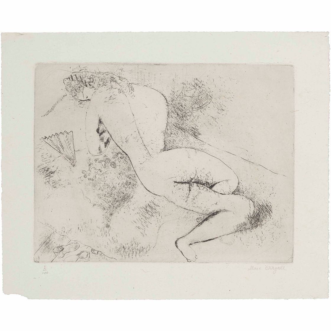 Marc Chagall — "Акт для фехтовальщика", из книги "Портрет художников-гравировщиков на подвесках", выпущенной в 1925 году (Корнфельд, 39; см. книги Крамера, 4).