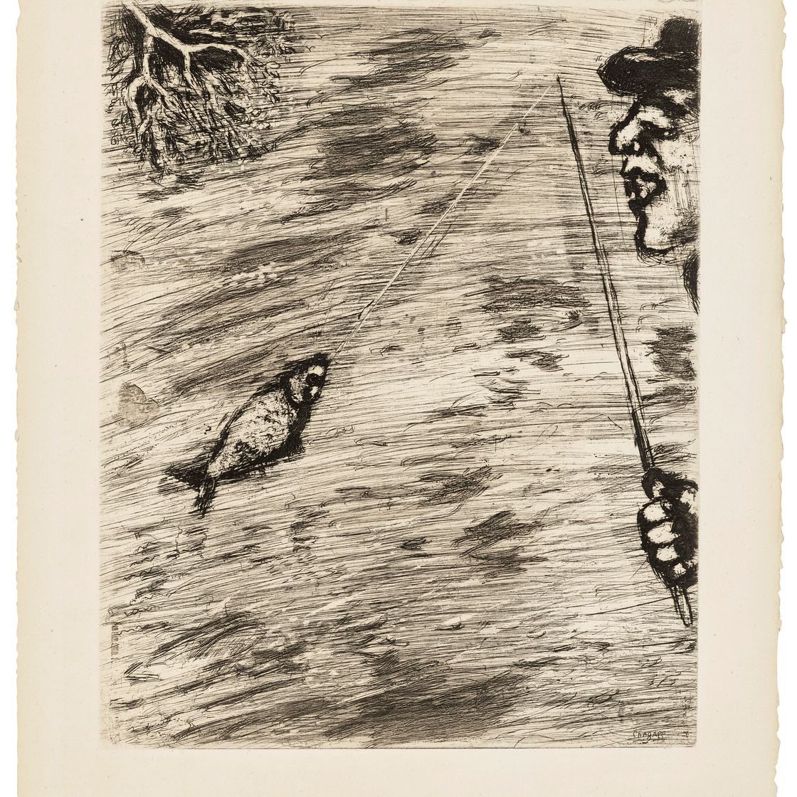 Marc Chagall — "Маленький пуассон и охотник", из "Басен Лафонтена"