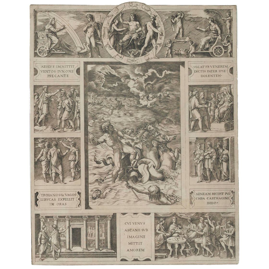 Marcantonio Raimondi — Нептун успокаивает бурю, поднятую Эолом против флота Энея (Барч, 352)