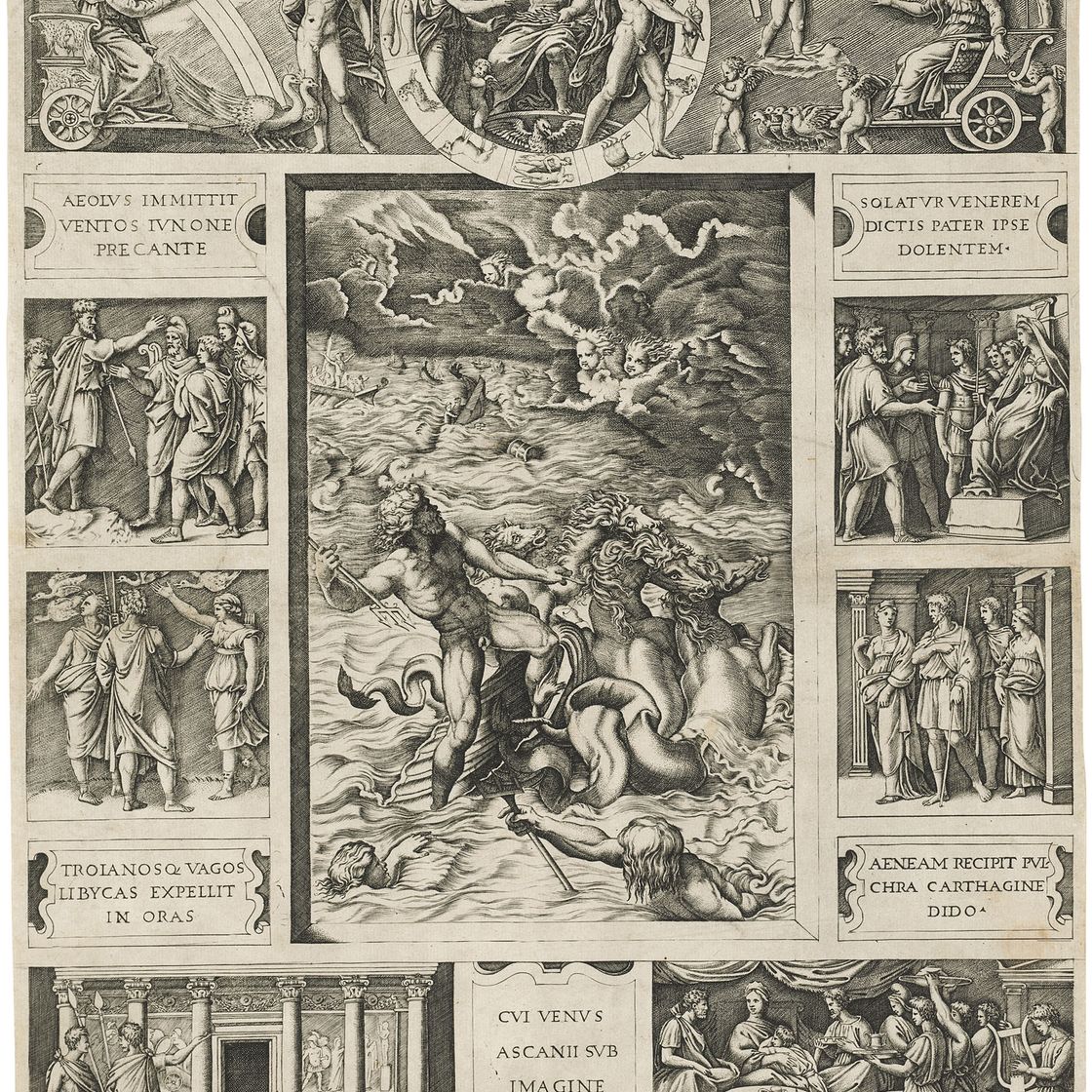 Marcantonio Raimondi — Нептун успокаивает бурю, поднятую Эолом против флота Энея ("Что за эго")