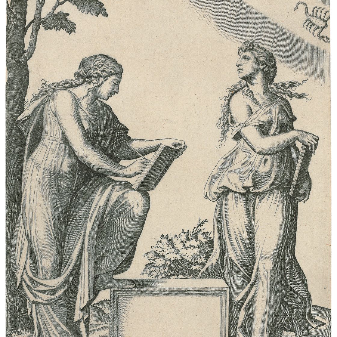 Marcantonio Raimondi — Две женщины по знаку Зодиака