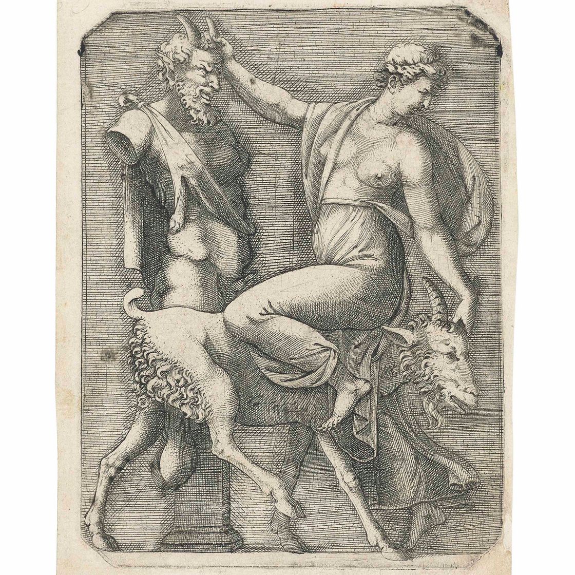 Marcantonio Raimondi — Вакханка верхом на козле