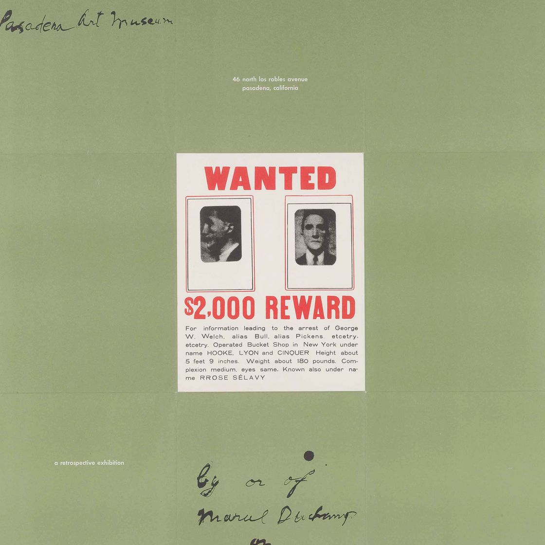 Marcel Duchamp — Плакат внутри плаката: ЖЕЛАЕМОЕ ВОЗНАГРАЖДЕНИЕ в размере 2000 долларов