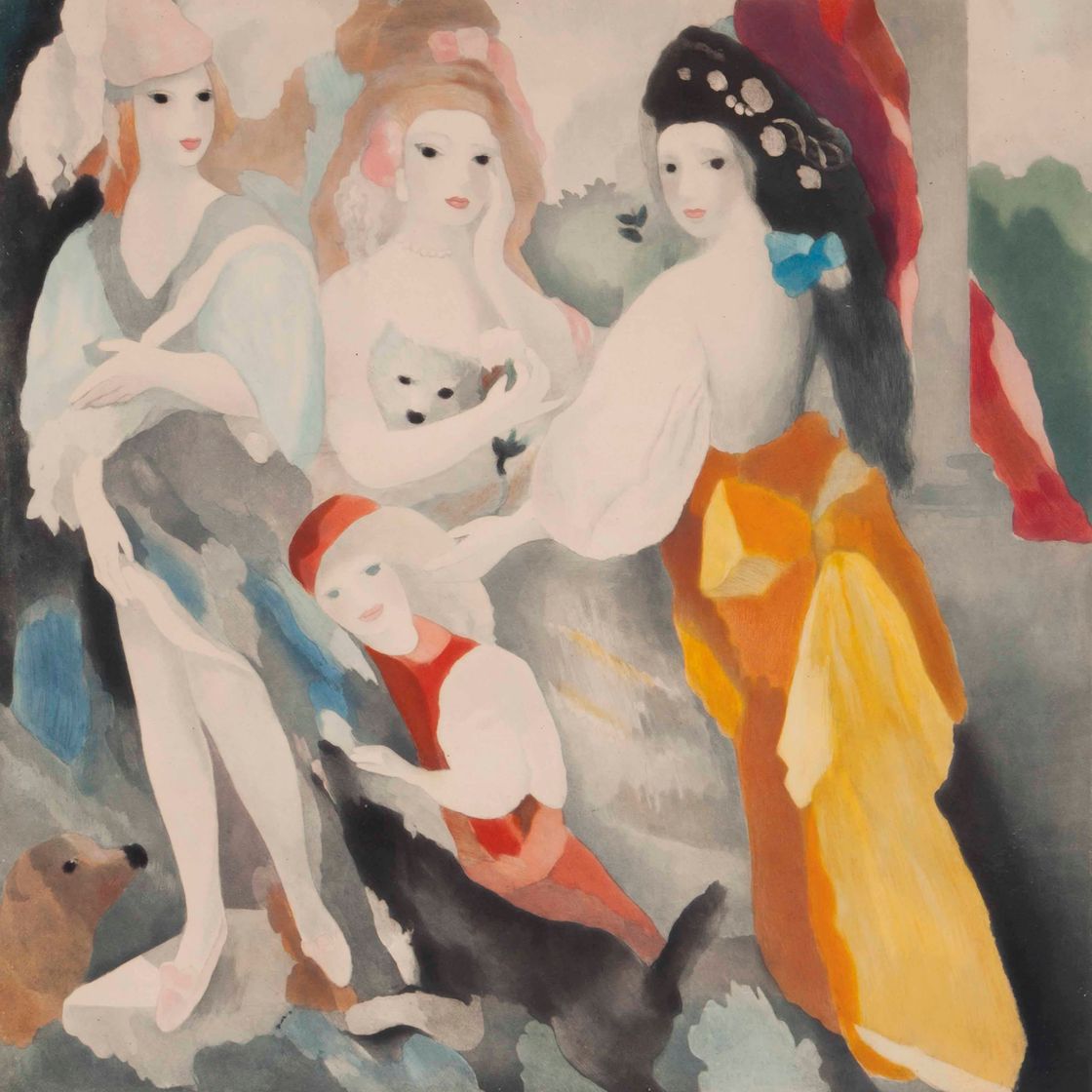 Marie Laurencin — Группа из четырех женщин с тремя собаками и три сопутствующих снимка
