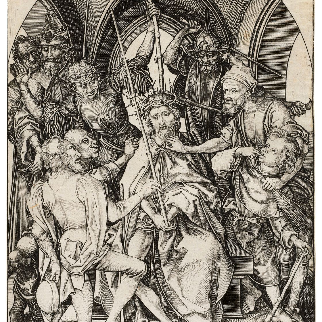 Martin Schongauer — Христос, увенчанный терновым венцом, из книги Страстей Господних